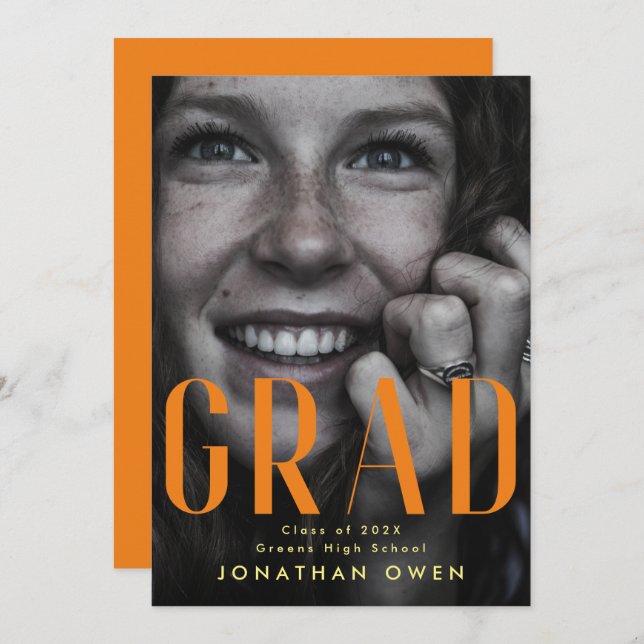 Faire-part Clair Orange Jaune Lycée Classe (Devant / Derrière)