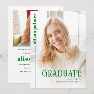 Faire-part Class of 2026 GRADUATE minimalist green photo