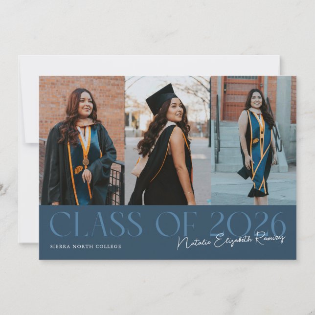 Faire-part Class of 2026 Script Name Navy Blue Grad Photo (Devant)