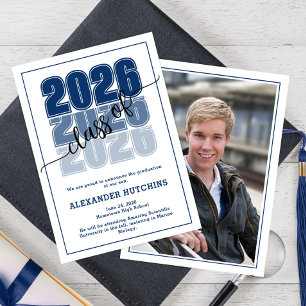 Faire-part Classe audacieuse moderne de 2026 Diplômé bleu mar