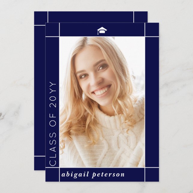 Faire-part Classe bleu marine moderne de 2025 graduation phot (Devant / Derrière)
