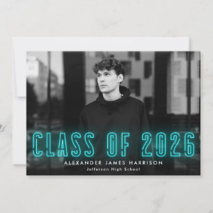 Faire-part Classe Cyan Neon moderne de 2023 Diplôme Photo