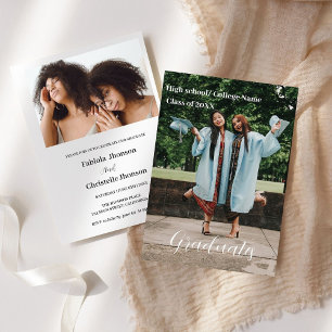 Faire-part Classe de 2023 white script Double graduation An