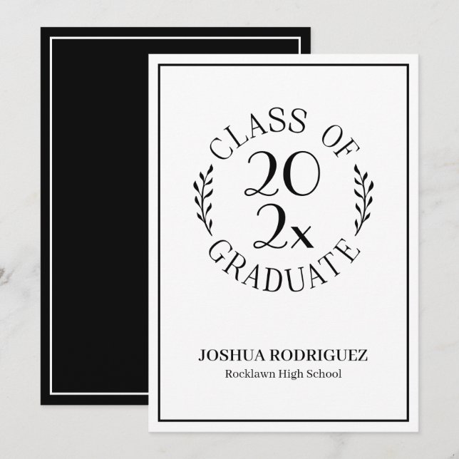 Faire-part Classe de 2025 Diplômé Noir Blanc Typographie (Devant / Derrière)