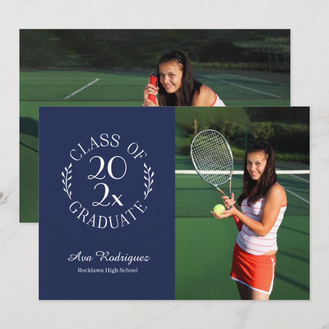 Faire-part Classe de 2025 Graduate 2 Photo Marine Graduation (Devant / Derrière)