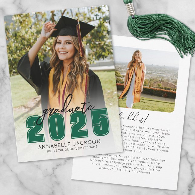 Faire-part Classe De 2025 Graduate Photo Green Graduation (Class Of 2025 Graduate Photo Green Graduation Announcement)