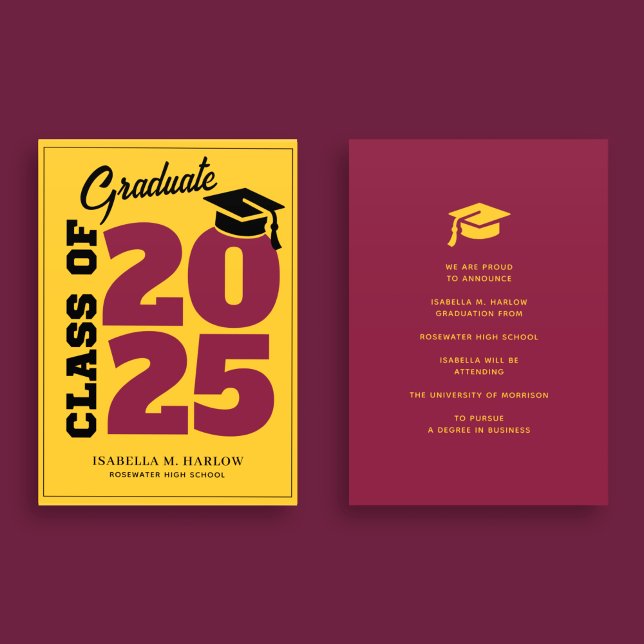 Faire-part Classe de 2025 Maroon Gold Retro Graduation (Créateur téléchargé)