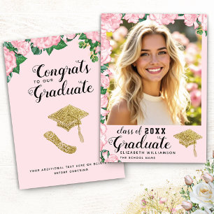 Faire-part Classe de 2025 Pink Floral One Photo Graduation