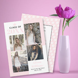 Faire-part Classe de 2025 quatre photos blush rose graduation