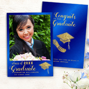 Faire-part Classe de 2025 Royal Blue and Gold Photo Graduatio