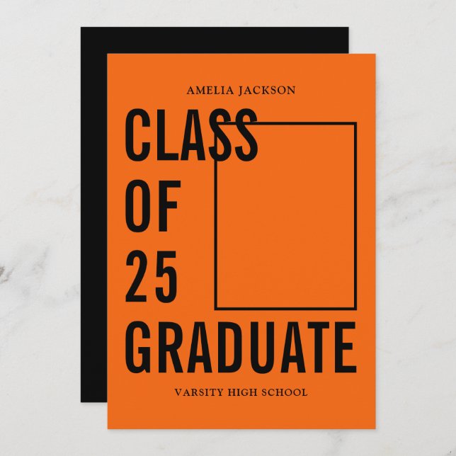 Faire-part Classe De 25 Diplômés Orange Black Photo Graduatio (Devant / Derrière)