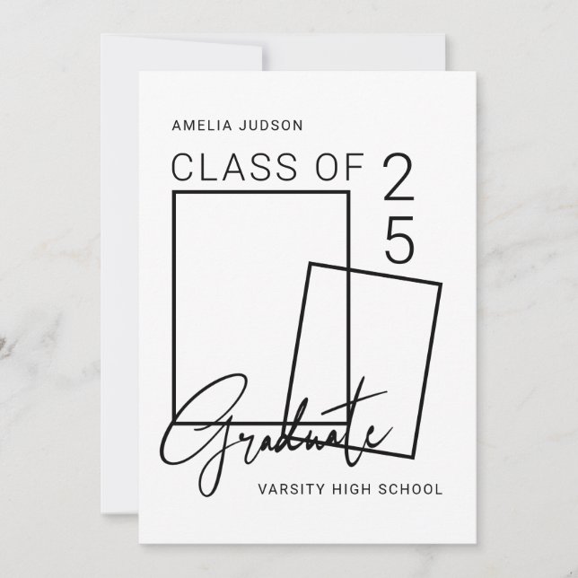 Faire-part Classe De 25 Noir Script 2 Photos Graduation (Devant)