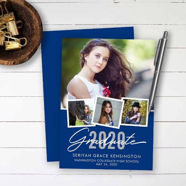 Faire-part Classe de graduation bleu moderne de la photo (Créateur téléchargé)