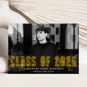 Faire-part Classe de Neon Jaune Moderne de 2025 Diplôme Photo