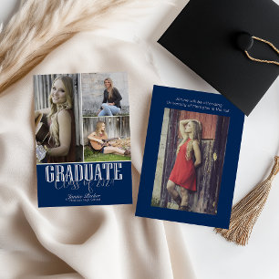 Faire-part Classe de Remerciements Quatre Photos Bleu Diplômé