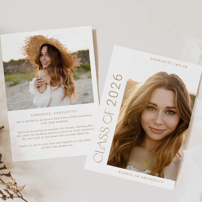 Faire-part Classe d'or de Fete moderne de 2025 - Diplôme Phot (Modern Fete Gold Class of 2026 Photo Graduation Announcement)