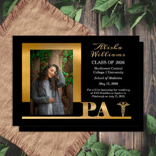 Faire-part Classé Elegant Gold PA Caduceus 1 Photo Black Grad