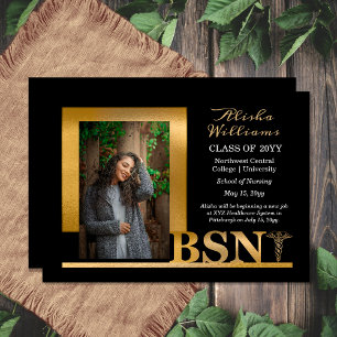 Faire-part Classé Elegant Or BSN Caduceus 1 Photo Noir