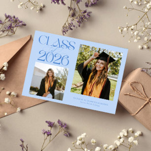 Faire-part Classe élégante de typographie 2026 Diplômé Bleu g