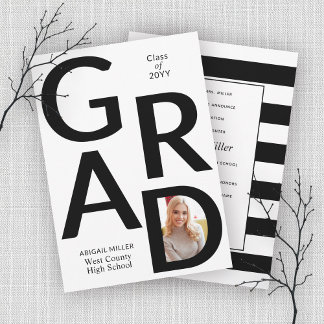 Faire-part Classe GRAD noir, blanc de 2025