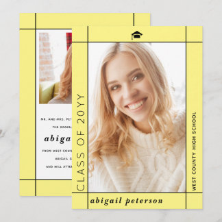 Faire-part Classe jaune moderne de 2025 graduation photo