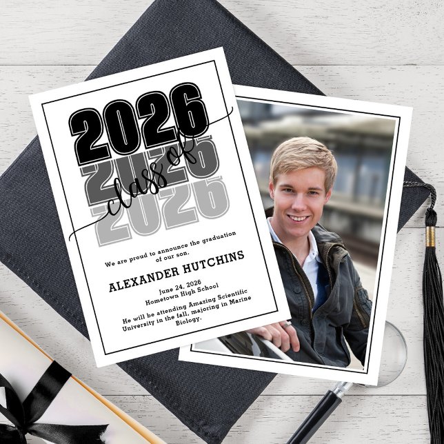 Faire-part Classe moderne audacieuse de 2026 Diplômé noir et  (Créateur téléchargé)