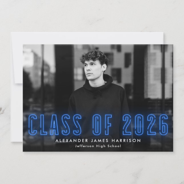 Faire-part Classe moderne Blue Neon de 2023 - Diplôme photo (Devant)