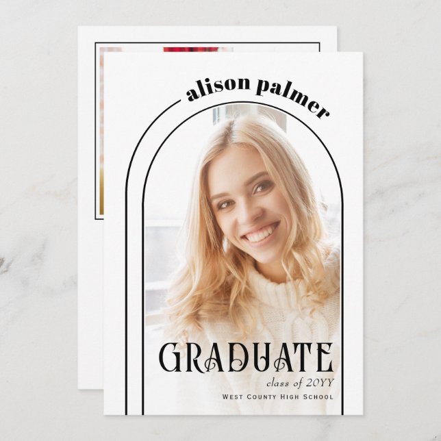 Faire-part Classe moderne de 2025 GRADUATE photo d'arc (Devant / Derrière)