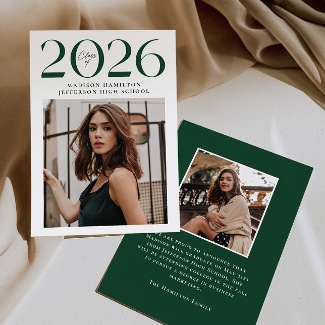 Faire-part Classe moderne de 2025 Green 2 Photo Graduation (Créateur téléchargé)