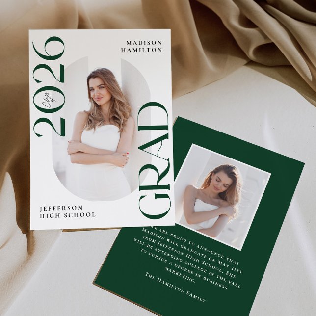 Faire-part Classe moderne de 2025 Green Grad 2e licence photo (Créateur téléchargé)