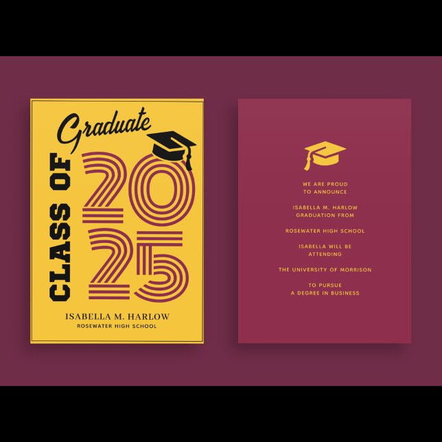 Faire-part Classe moderne de 2025 Maroon Gold Graduation (Créateur téléchargé)