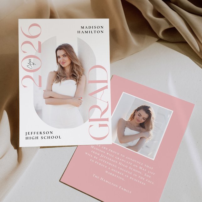 Faire-part Classe moderne de 2025 Pink Grad 2e licence photo (Créateur téléchargé)