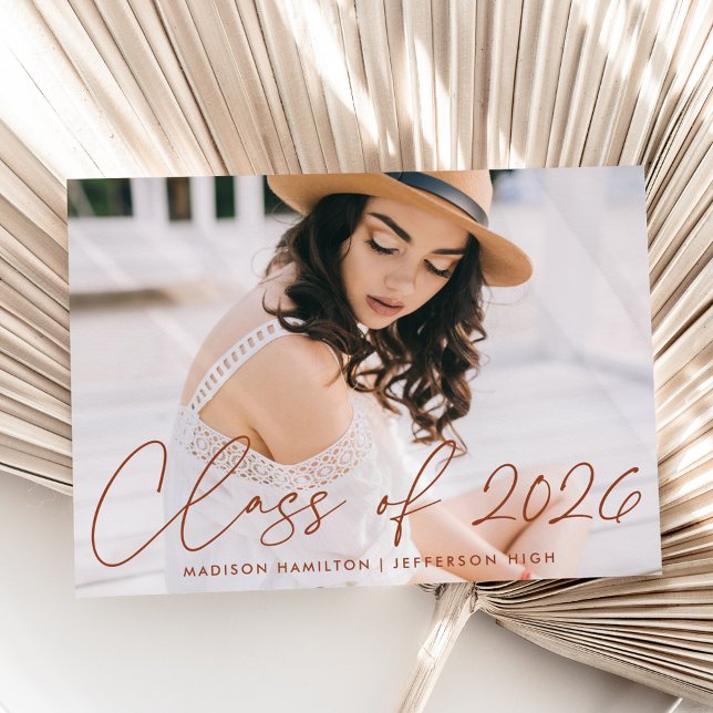 Faire-part Classe moderne de 2025 Terracotta Script Photo (Créateur téléchargé)