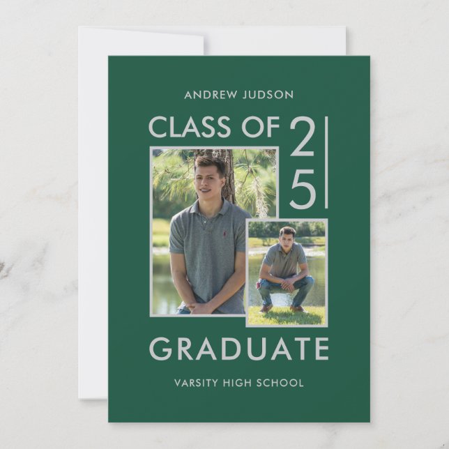 Faire-part Classe moderne de 26 Vert Argent 2 Photo Open Hous (Devant)