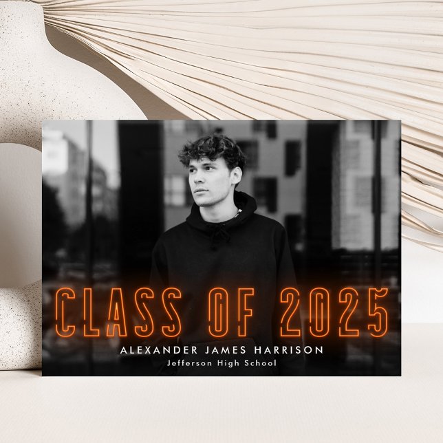 Faire-part Classe moderne Orange Neon de 2025 - Diplôme Photo (Créateur téléchargé)