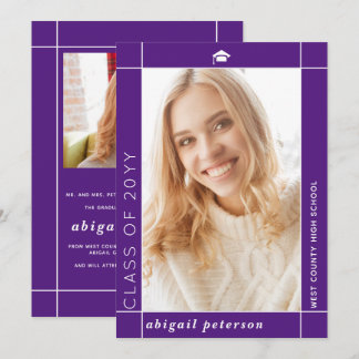 Faire-part Classe moderne violet de la photo de graduation 20