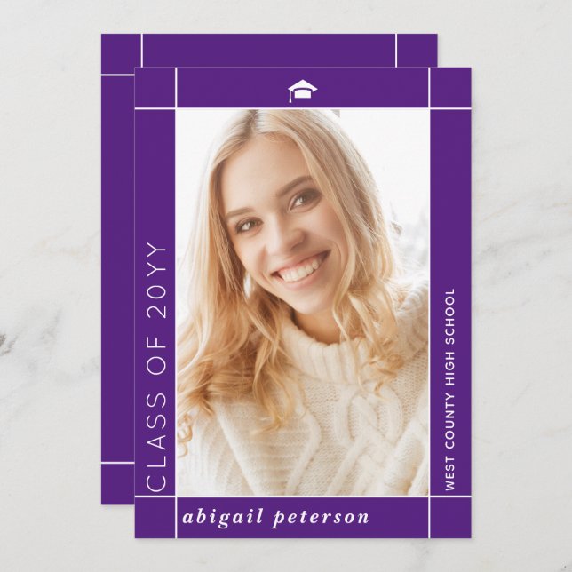 Faire-part Classe moderne violet de la photo de graduation 20 (Devant / Derrière)
