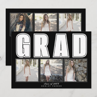 Faire-part Classe noire moderne de graduation GRAD 2025