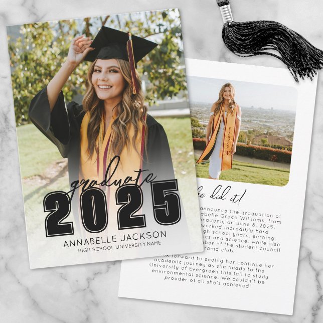 Faire-part Classe simple 2025 Graduate Black Photo Graduation (Simple Class 2025 Graduate Black Photo Graduation Announcement)