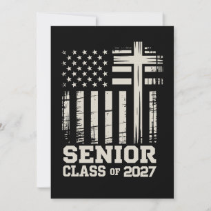 Faire-part Classe Terminale De 2027 Drapeau USA Croix Grad Ch