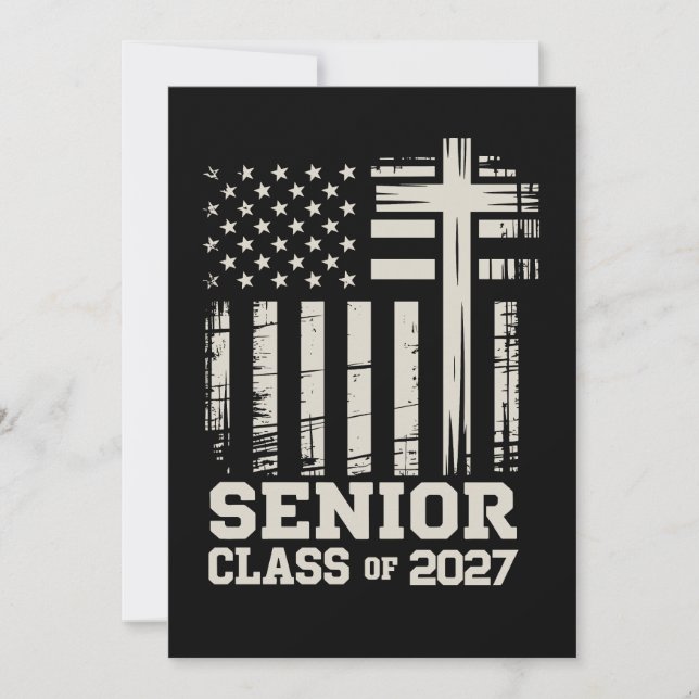 Faire-part Classe Terminale De 2027 Drapeau USA Croix Grad Ch (Devant)
