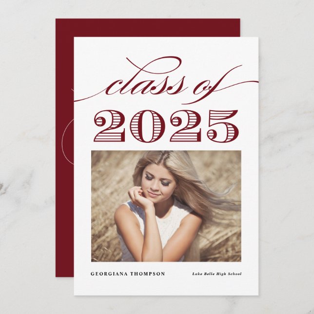 Faire-part Classe Vintage rouge de 2025 (Devant / Derrière)