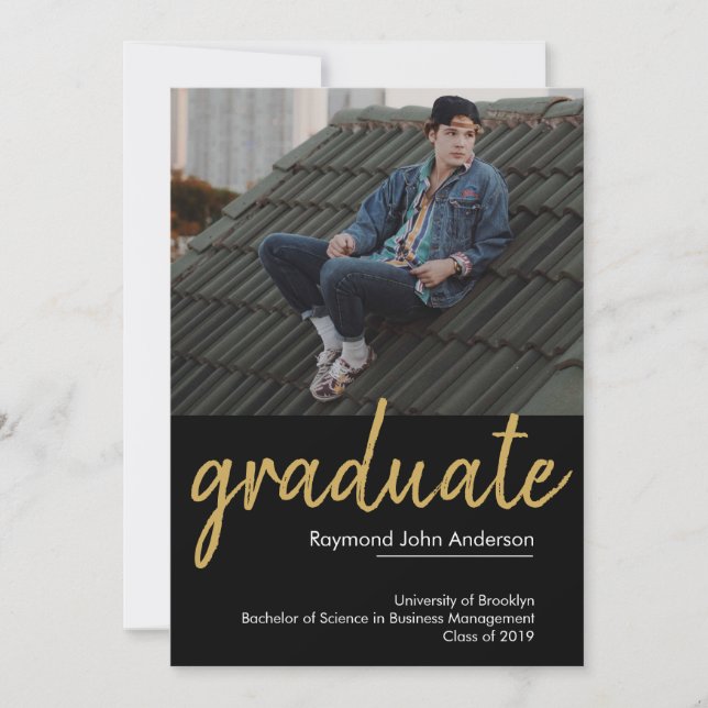 Faire-part Classic Chic Black Gold Graduate Script Graduate (Devant)