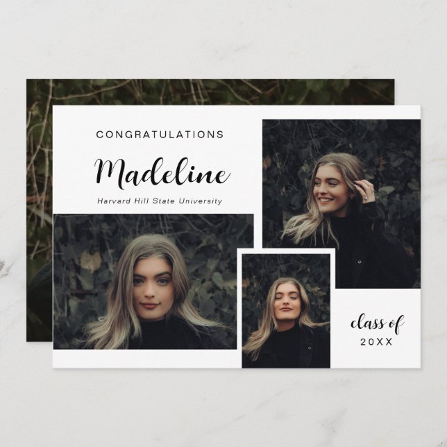 Faire-part Classic Photo Collage Moderne Graduation (Devant / Derrière)