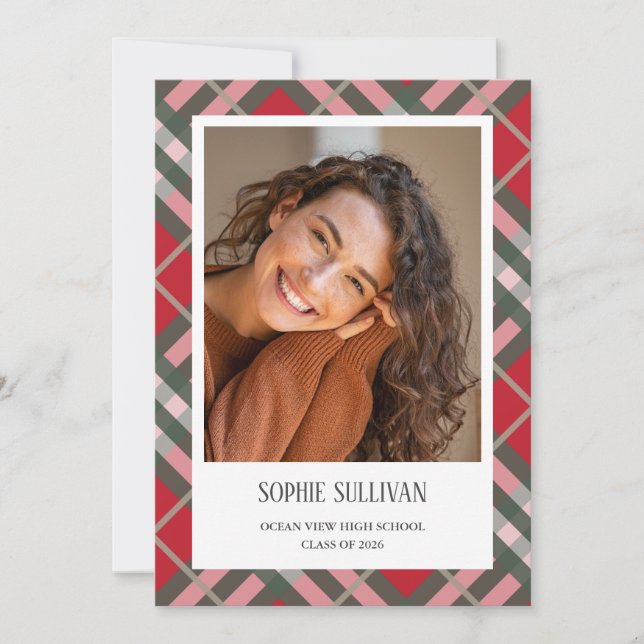 Faire-part Classic Plaid Photo Graduation Announcement Card (Devant)