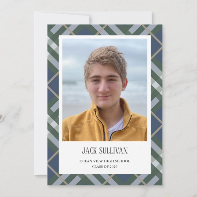 Faire-part Classic Plaid Photo Graduation Announcement Card (Devant)