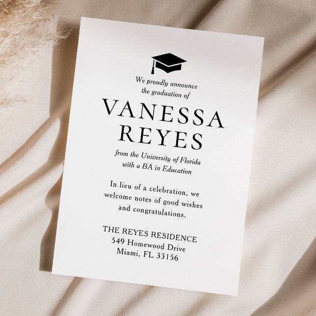 Faire-part classique de graduation en noir et blan (Créateur téléchargé)