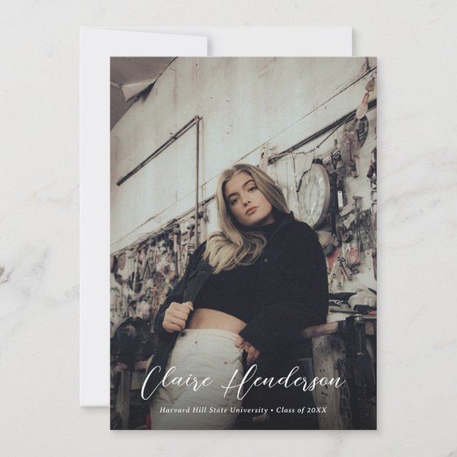 Faire-part Classy Burgundy Script Photo Collage Graduation (Devant)