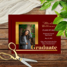 Classy Elegant Gold Texte Gradué 1 Photo Maroon
