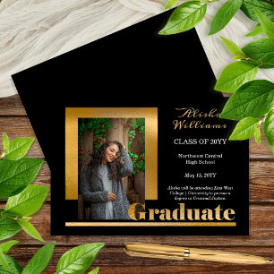 Faire-part Classy Elegant Gold Texte Gradué 1 Photo Noir